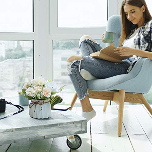 Keleily Flores Artificiales Hortensias con Ceramica Jarrón Flores Artificiales Decoracion con Macetas Pequeñas Ceramica para Boda, Oficina, Mesa, Ventana, Sala de Estar, Dormitorio, Fiesta, Rosado