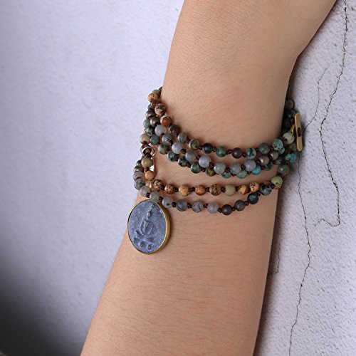 KELITCH Collar Redondo Sakyamuni Collar De Hebra De Buda Collares Largos Con Cuentas (Azul 93A)