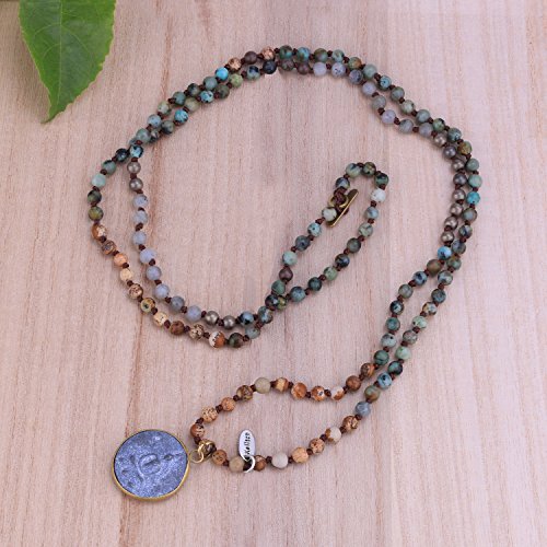 KELITCH Collar Redondo Sakyamuni Collar De Hebra De Buda Collares Largos Con Cuentas (Azul 93A)