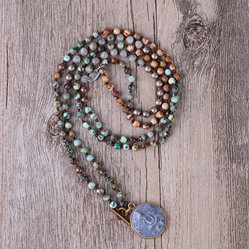 KELITCH Collar Redondo Sakyamuni Collar De Hebra De Buda Collares Largos Con Cuentas (Azul 93A)