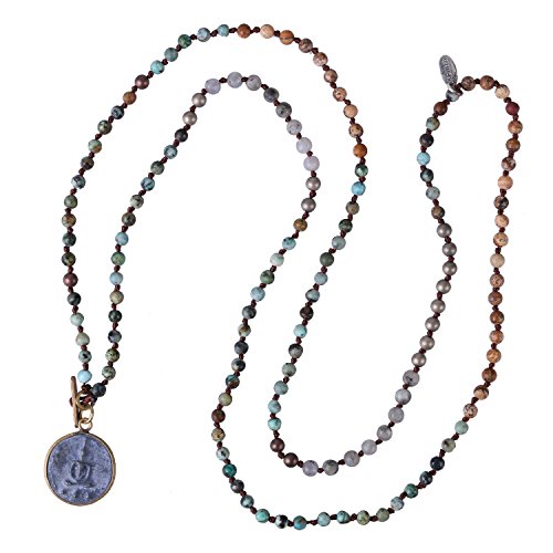 KELITCH Collar Redondo Sakyamuni Collar De Hebra De Buda Collares Largos Con Cuentas (Azul 93A)