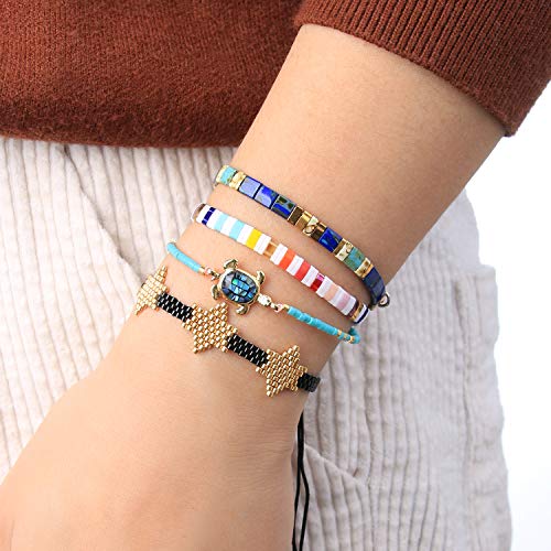 KELITCH Miyuki Cuentas abulón Tortuga Wrap Pulseras Amistad Pulsera Nueva Tortuga Ajustable Pulseras