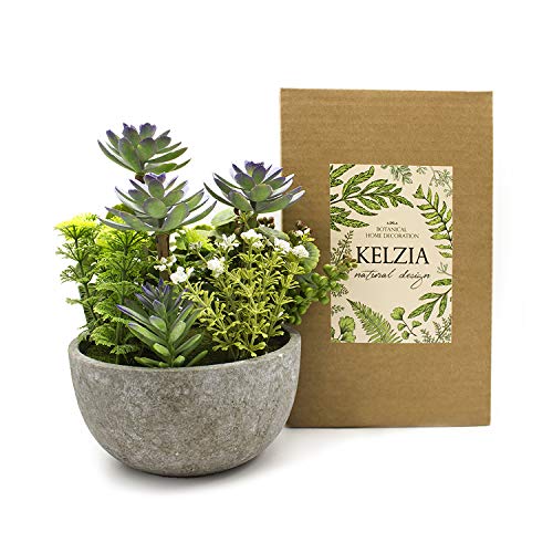 KELZIA Planta Artificial - 1 Maceta con Decoraciones de Plantas Falsas - Escritorio de Oficina, Mesa, Ventanas, Repisas, Chimenea, Estanteria - Regalo de Decoración para Ocasiones Especiales (Verde)
