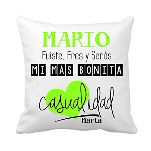 Kembilove Cojín personalizado para Parejas – Fuiste Eres y seras mi mas bonita casualidad – Cojín con nombre Personalizado para Parejas y Enamorados – Cojín para San Valentín – Regalo Original