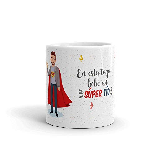 Kembilove Taza de Café para Tío – Aquí Bebe un Super Tío – Taza de Desayuno para Familia – Regalo Original Tazas Familiares para Cumpleaños, Navidad, Aniversarios – Taza de Cerámica de 350 ml