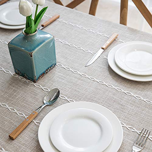 KenFandy Gruesa teñida Hilado de Lino Azul de la Tela Gris de Gaza Borla Mantel Hotel de Navidad Decoración de Tela para Coffee Bar Tabla, Azul con el cordón, 140X220Cm