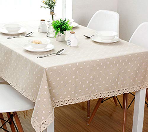 KenFandy Patrón de algodón de Lino Mantel Manteles Moderna nórdica Estilo de la Flor de la Margarita Decorativo del hogar Té Restaurante Cubierta de Mesa, Brown, 90 * 90cm