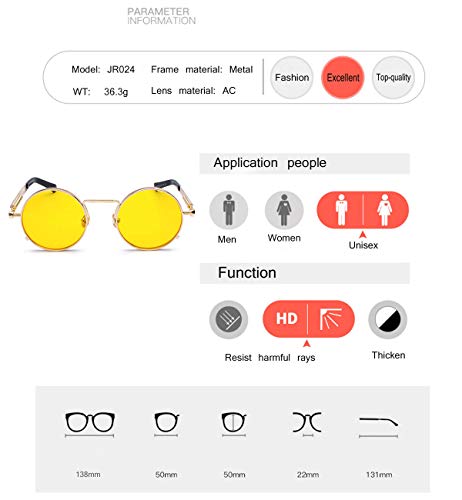 Kennifer Steampunk redonda Retro Metálico gafas de sol para hombres y mujeres Gafas de sol redondas vintage con marco de metal protector UV400