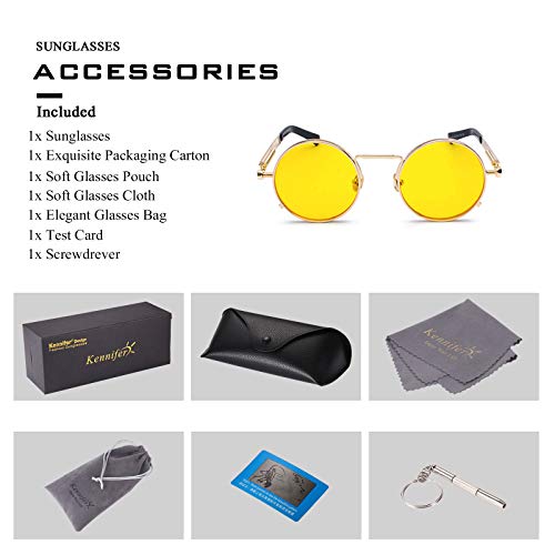 Kennifer Steampunk redonda Retro Metálico gafas de sol para hombres y mujeres Gafas de sol redondas vintage con marco de metal protector UV400