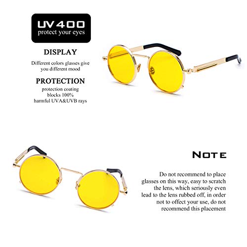 Kennifer Steampunk redonda Retro Metálico gafas de sol para hombres y mujeres Gafas de sol redondas vintage con marco de metal protector UV400