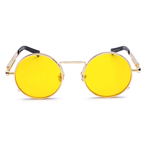 Kennifer Steampunk redonda Retro Metálico gafas de sol para hombres y mujeres Gafas de sol redondas vintage con marco de metal protector UV400