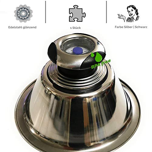 Kerafactum - Campana para hamburguesas (con termómetro, acero inoxidable brillante), Tapa de acero inoxidable., Campana de cocción en plata., mit Thermometer B
