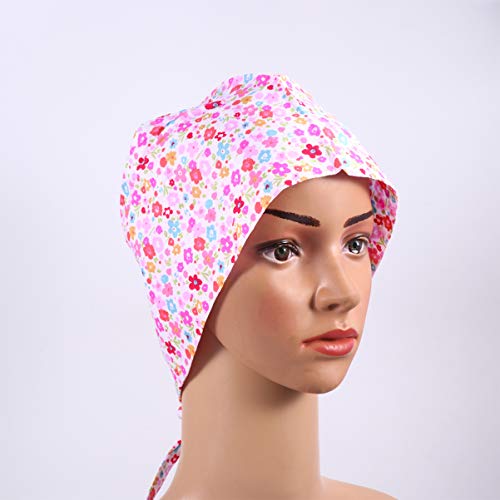 KESYOO 1 Unid Rosa Flor Estampado Algodón Sombrero Ajustable Médico Enfermera Gorra Trabajo Sombrero Floral Cabeza Protector para Trabajador