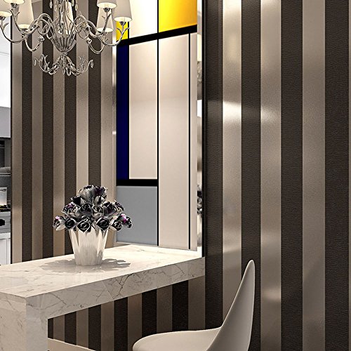 Ketian Papel pintado de rayas verticales moderno minimalista de PVC para dormitorio o sala de estar sin tejer Black Gray 0.53m x 10m=5.3m2