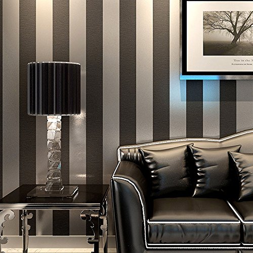 Ketian Papel pintado de rayas verticales moderno minimalista de PVC para dormitorio o sala de estar sin tejer Black Gray 0.53m x 10m=5.3m2