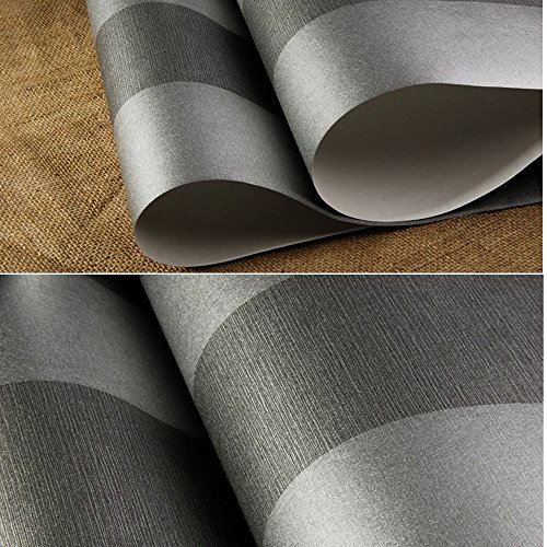 Ketian Papel pintado de rayas verticales moderno minimalista de PVC para dormitorio o sala de estar sin tejer Black Gray 0.53m x 10m=5.3m2