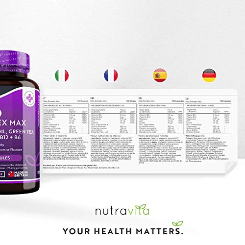 Keto Complex Max - Suministro para 2 mes (120 cápsulas) - Píldoras Dietéticas Keto para Hombres y Mujeres - MCT, té verde, vitaminas y minerales – combinar con dieta keto - fabricado por Nutravita