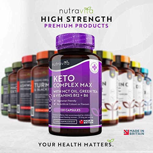 Keto Complex Max - Suministro para 2 mes (120 cápsulas) - Píldoras Dietéticas Keto para Hombres y Mujeres - MCT, té verde, vitaminas y minerales – combinar con dieta keto - fabricado por Nutravita