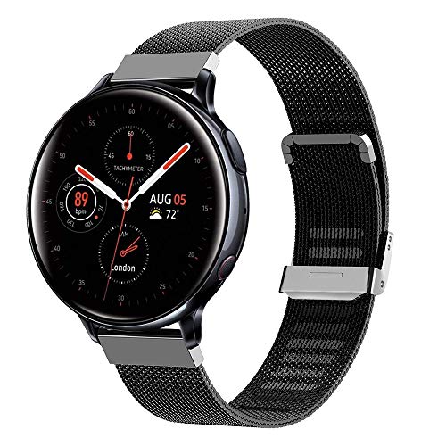 Keweni para Samsung Galaxy Active Strap, Pulsera de Repuesto con Correa de Metal para Samsung Galaxy Watch Active/Active 2 / Galaxy Watch 42 mm/Gear Sport/Gear S2 Classic Smartwatch (Negro)