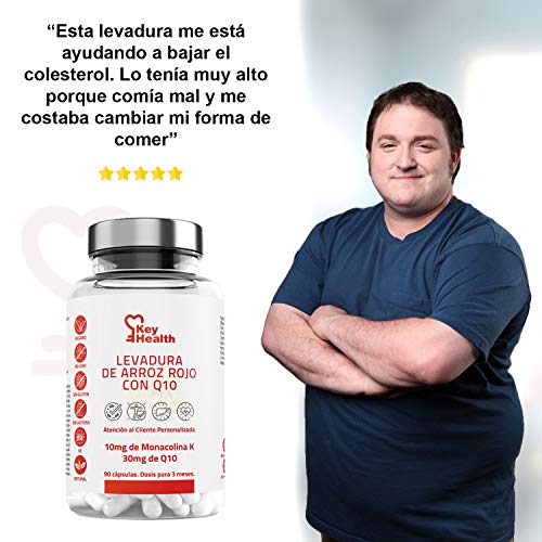 KeyHealth | Levadura de Arroz Rojo con Coencima Q10 | Para 3 Meses | Con Alcachofa y Vegetales Añadidos Ayuda a Reducir el Colesterol 90 cápsulas de 550 mg