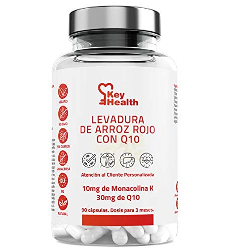 KeyHealth | Levadura de Arroz Rojo con Coencima Q10 | Para 3 Meses | Con Alcachofa y Vegetales Añadidos Ayuda a Reducir el Colesterol 90 cápsulas de 550 mg