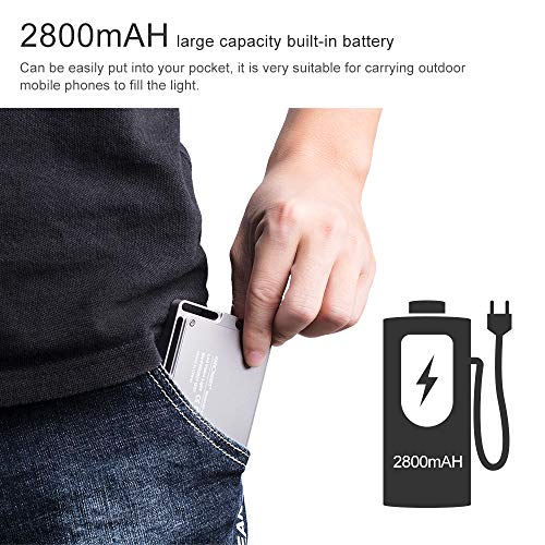 K&F Concept Panel Luz LED para Teléfono Móvil, Foco Luz Led con Batería 2800mAH/Temperatura del Color 3000K-6500K/CRI ≥96/Hot Shoe/Clip para Palo Selfie, Instagram Fotografia, Youtube Tiktok Video