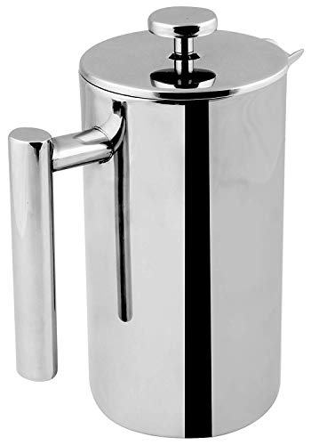 KICHLY (1L / 1000 ml) 8 tazas Cafetera Francesa Doble Pared - espresso y tetera Acero inoxidable
