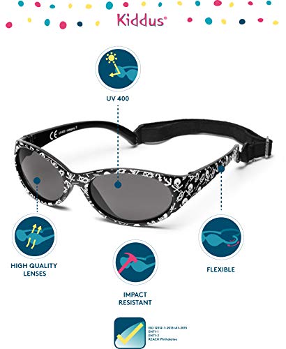 Kiddus Gafas de sol KIDS COMFORT para niña niño. A partir de 2 años. Filtro solar UV400. Banda ajustable y extraíble. Hechas de Goma. Resistentes a Impactos, Muy Flexibles.