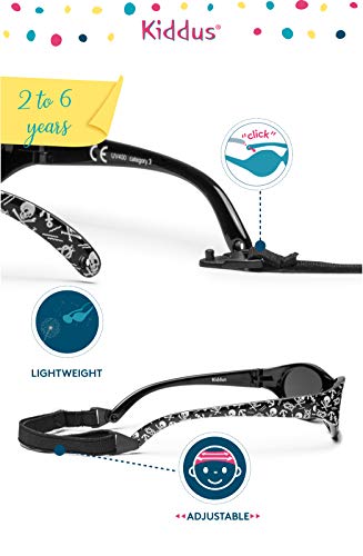 Kiddus Gafas de sol KIDS COMFORT para niña niño. A partir de 2 años. Filtro solar UV400. Banda ajustable y extraíble. Hechas de Goma. Resistentes a Impactos, Muy Flexibles.