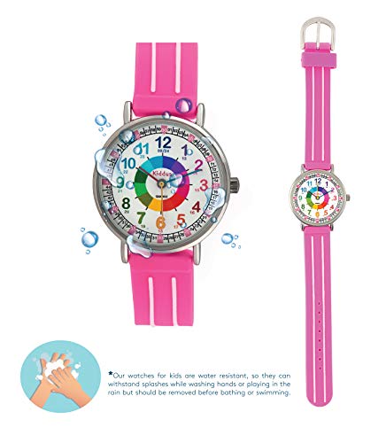 KIDDUS Reloj Educativo para niña, Chica, Chico. De Pulsera, analógico. Time Teacher fácil de Leer para Aprender la Hora. Ejercicios incluídos. Mecanismo de Cuarzo japonés. KI10302 Rosa