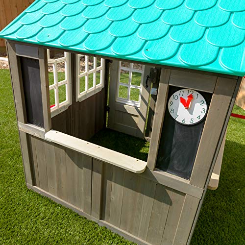 KidKraft- Casa de juguete de exteriores con un toldo a rayas como el de las cafeterías (casa de juguete de madera para exteriores) Playhouse, Color Marrón (419)