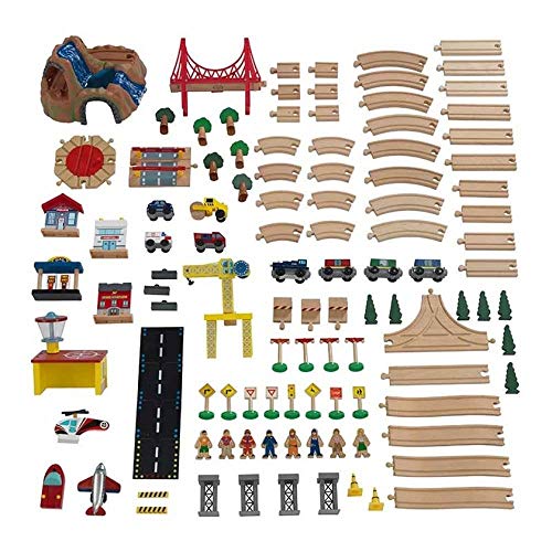 KidKraft- Set de tren y mesa de actividades de juguete, de madera, para niños, juego clásico de actividades ferroviarias con accesorios incluidos (120 piezas) Adventure , Color Multicolor (18025)