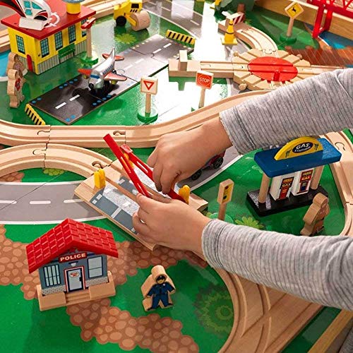 KidKraft- Set de tren y mesa de actividades de juguete, de madera, para niños, juego clásico de actividades ferroviarias con accesorios incluidos (120 piezas) Adventure , Color Multicolor (18025)