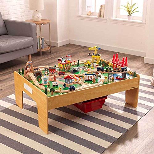 KidKraft- Set de tren y mesa de actividades de juguete, de madera, para niños, juego clásico de actividades ferroviarias con accesorios incluidos (120 piezas) Adventure , Color Multicolor (18025)