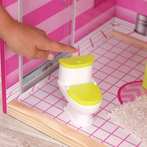 KidKraft- Uptown Casa de muñecos de madera con muebles y accesorios incluidos, 3 pisos, para muñecos de 30 cm, Color Rosa (65833)