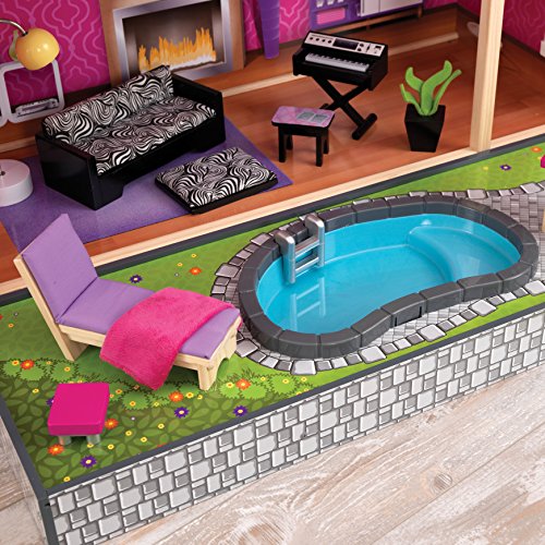 KidKraft- Uptown Casa de muñecos de madera con muebles y accesorios incluidos, 3 pisos, para muñecos de 30 cm, Color Rosa (65833)
