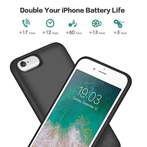 kilponen Funda Batería para iPhone 6/6S/7/8, [6000mAh] Funda Cargador Portatil Batería Externa Ultra Carcasa Batería Recargable Power Bank Case para iPhone 6/6S/7/8 (4.7 Pulgadas)