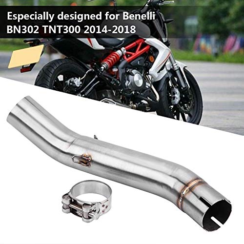 KIMISS Tubo medio de escape de la motocicleta Conector de enlace de escape para BN302 TNT300 2014-2018(Recto)