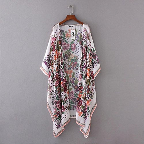 Kimono de Verano, Dragon868 Mujer Floral Gasa Suelta Kimono Bikinis Cubrir Camisas largas (M, Blanco)