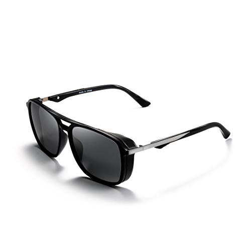 kimorn Gafas De Sol Polarizado Para Los Hombres Marco Cuadrado Unisexo Deportes Al Aire Libre Gafas Clásico K0623 (Mate-Negro&Gris)