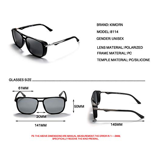 kimorn Gafas De Sol Polarizado Para Los Hombres Marco Cuadrado Unisexo Deportes Al Aire Libre Gafas Clásico K0623 (Mate-Negro&Gris)