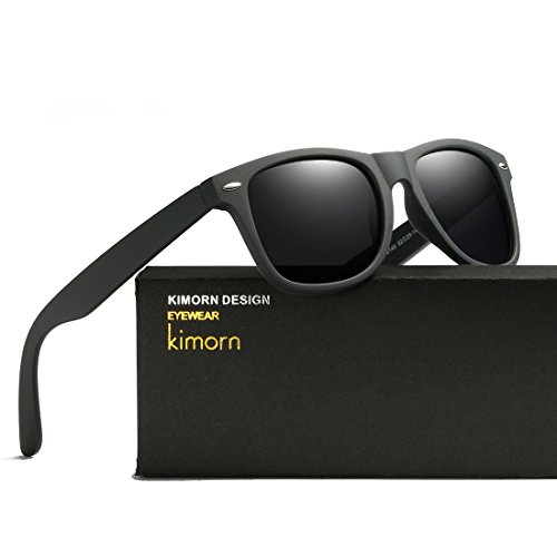 kimorn Polarizado Gafas De Sol Clásico Unisexo Cuerno Rimmed Años 80 Retro AE0300 (Negro, 52)