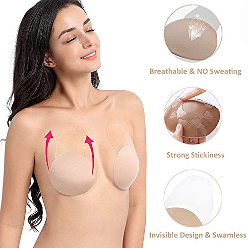 KingYue Levantamiento de Senos Sin Tirantes Sin Espalda Pétalos Nippless Cubiertas Push Up Sujetador Adhesivo Invisible Autoadhesivo para Mujeres