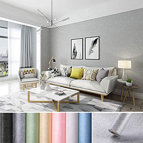 KINLO 0.61 * 5m per Rollo Vinilo Adhesivo para Forrar Muebles con la Veta de Seda Cruda Bonita Gris Impermeable PVC Papel Pintado de Pared/Decoración Dormitorio Infantil/Cocina/Armario/Mesa/Puerta