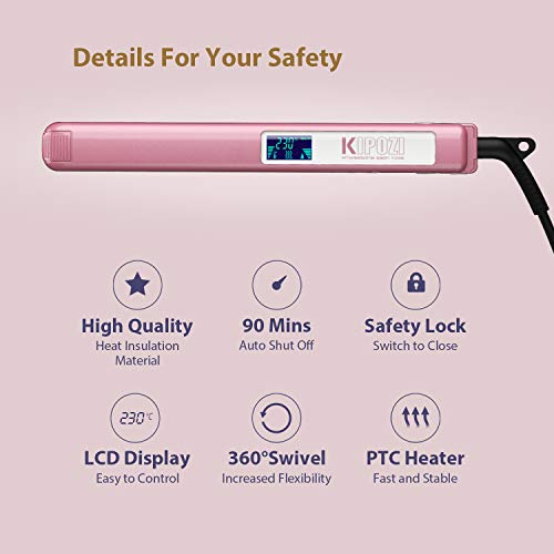 KIPOZI Pro Plancha de Pelo, Planca in Titanio con Temperatura Ajustable y Pantalla LCD Digital - Alisa & Riza Todo Tipo de Cabello, Dual Voltaje para Viajes y Apagado Automático(Oro Rosa)