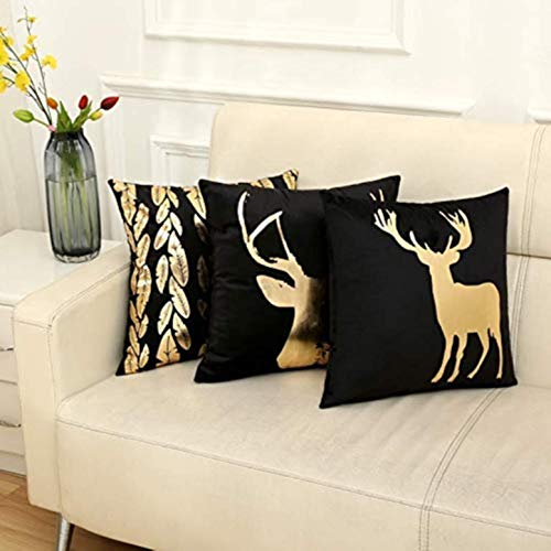 KIRALOVE Dos Fundas de Almohada cojín de sofá 40x40 cm - Besos - cojín Cuadrado Decorativo - Boca - Lino - Dormitorio - Beso casero - Idea de Regalo Original - Labios - Color Negro - Estampado Dorado