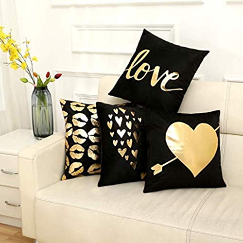 KIRALOVE Dos Fundas de Almohada cojín de sofá 40x40 cm - Besos - cojín Cuadrado Decorativo - Boca - Lino - Dormitorio - Beso casero - Idea de Regalo Original - Labios - Color Negro - Estampado Dorado