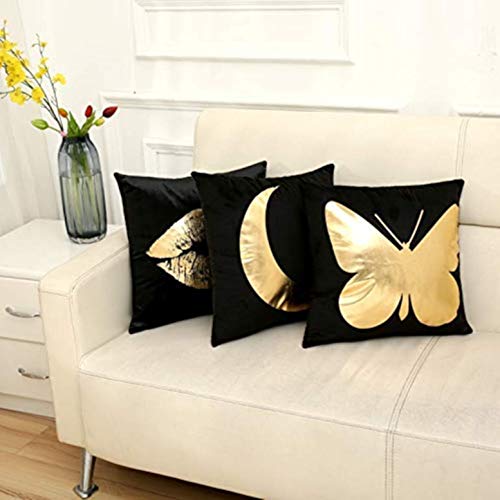 KIRALOVE Dos Fundas de Almohada cojín de sofá 40x40 cm - Besos - cojín Cuadrado Decorativo - Boca - Lino - Dormitorio - Beso casero - Idea de Regalo Original - Labios - Color Negro - Estampado Dorado