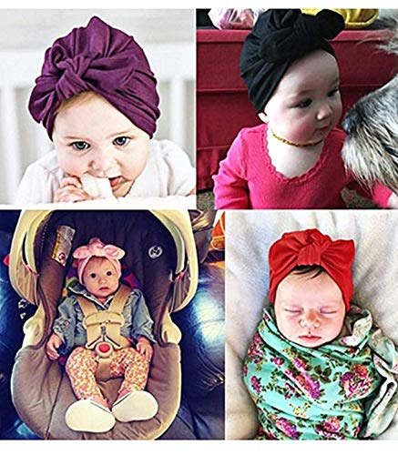 KIRALOVE Sombrero recién Nacido - Talla única - Turbante - Idea de Regalo Original - Nudo - Lazo - Color Rosa elástico - Gorra para niños