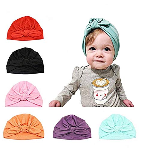 KIRALOVE Sombrero recién Nacido - Talla única - Turbante - Idea de Regalo Original - Nudo - Lazo - Color Rosa elástico - Gorra para niños